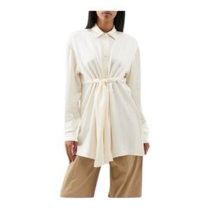 Raey Ivory Silk Tie Front Tunic Blouse  Minimalist Quiet Luxury 100% Silk 10